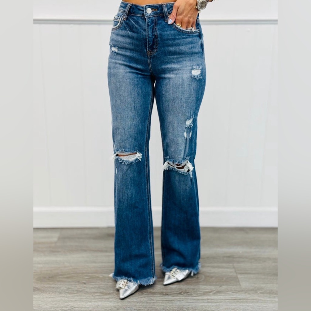 Nwt - Risen - High-Rise Straight Leg Distressed Denim Jeans - Woman's Size 1/25